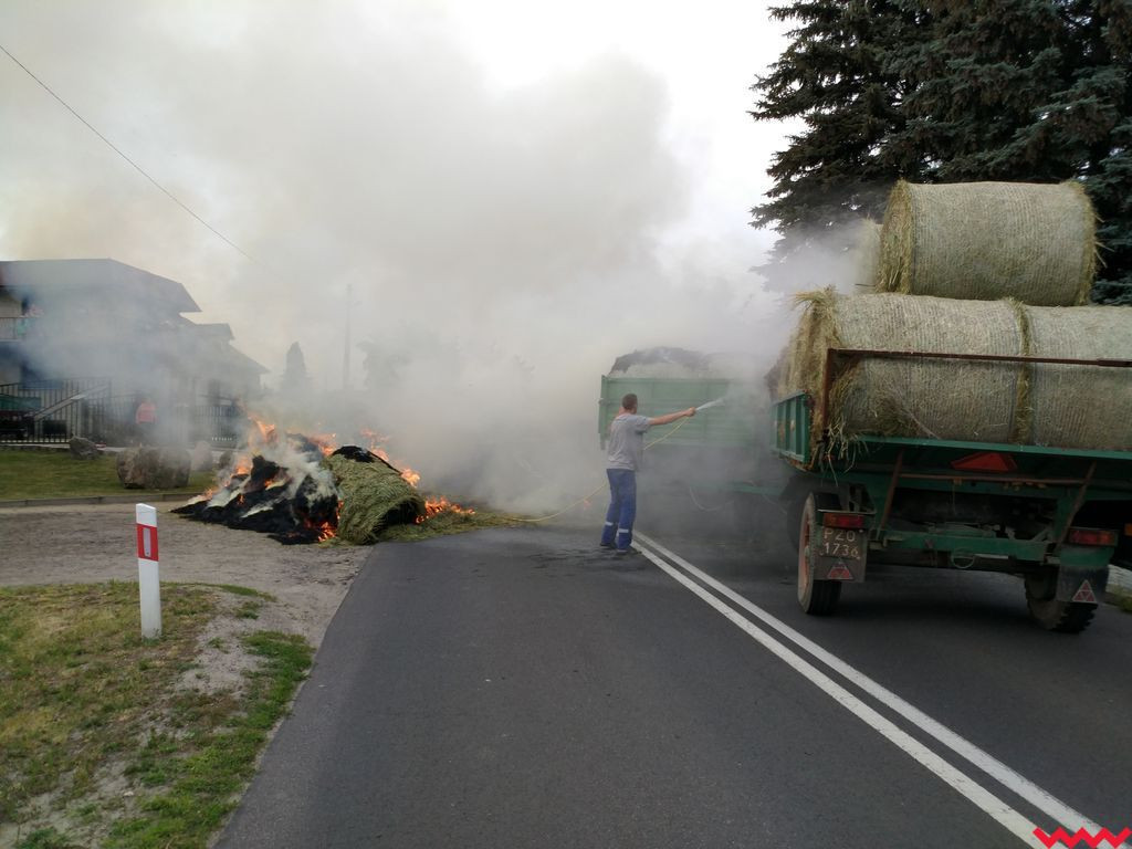 Pożar na drodze wojewódzkiej nr 466 pomiędzy Pyzdrami a Dłuskiem