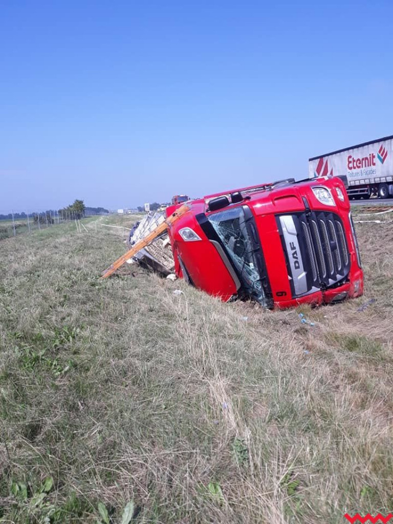 Ciężarówka z sześcioma tysiącami kurczaków wpadła do rowu na autostradzie