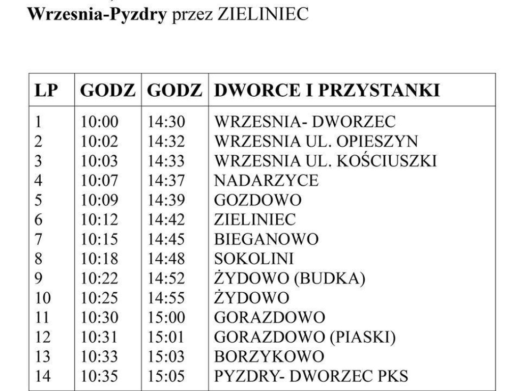 Na czas ferii rusza darmowa komunikacja między Pyzdrami, Kołaczkowem i Wrześnią