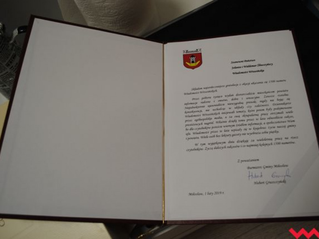 Zasłużone gratulacje od władz samorządowych dla „Wiadomości Wrzesińskich”