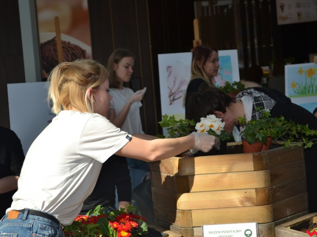 Uczniowie ZSP powitali wiosnę tworząc kwiatowy ogródek w Karuzeli