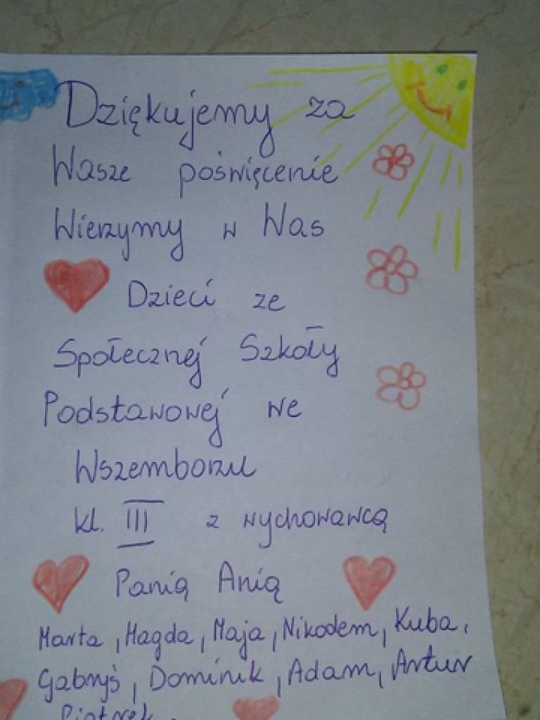 Uczniowie ze Wszemborza dziękują cichym bohaterom ostatnich dni!