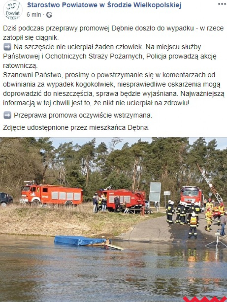 Ciągnik rolniczy wraz z przyczepą wpadł do Warty