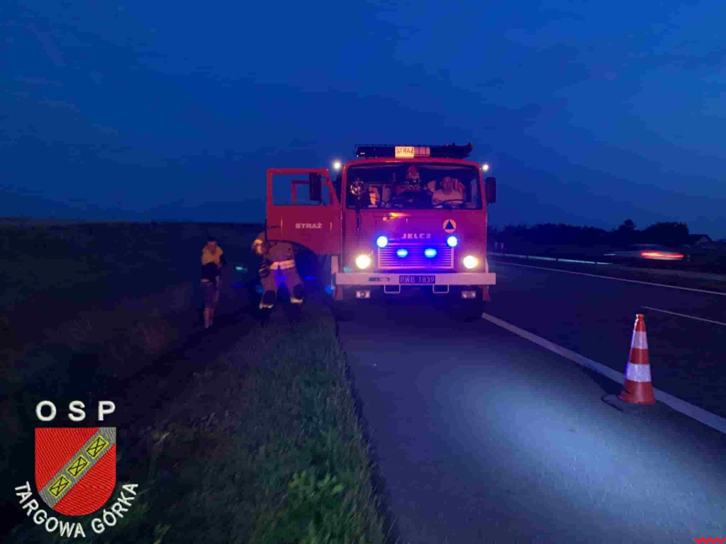 Strażali interweniowali na A2. Wywróciła się ciężarówka przewożąca półtusze