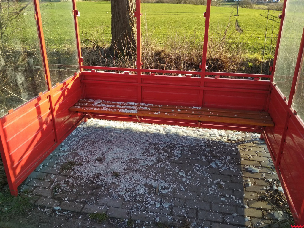Ktoś powybijał szyby na przystanku autobusowym