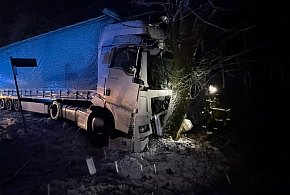 Ciężarówka uderzyła w drzewo, droga była zablokowana-40545